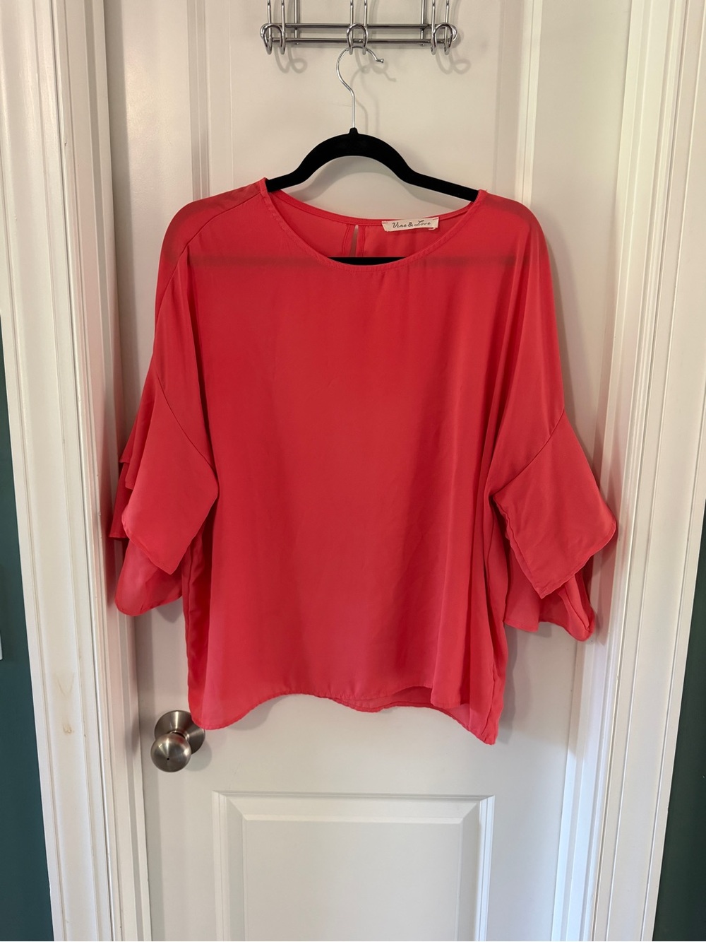 Vine & Love Coral Ruffle Sleeve Blouse